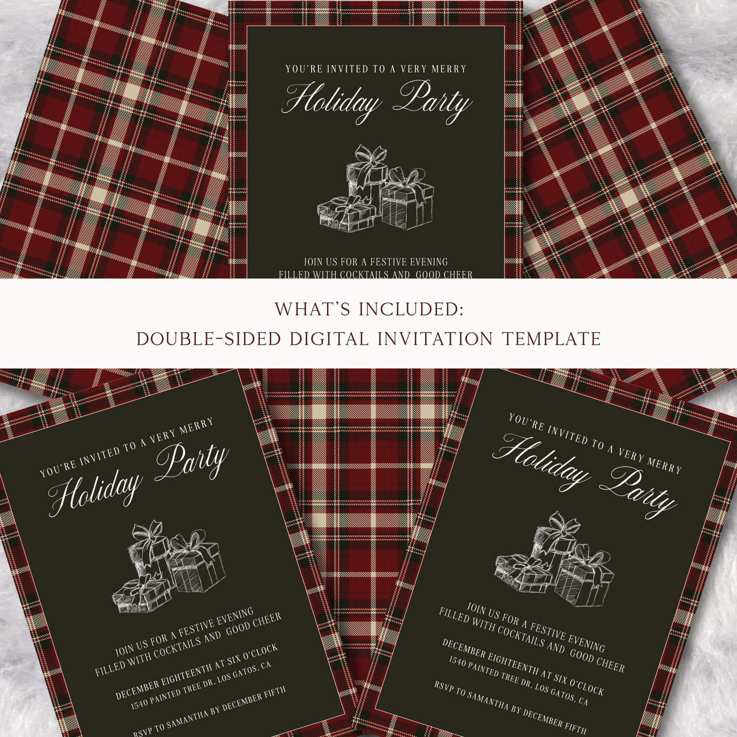 Holiday Soirée in Polo Plaid Tartan Red - Digital Invitation Template