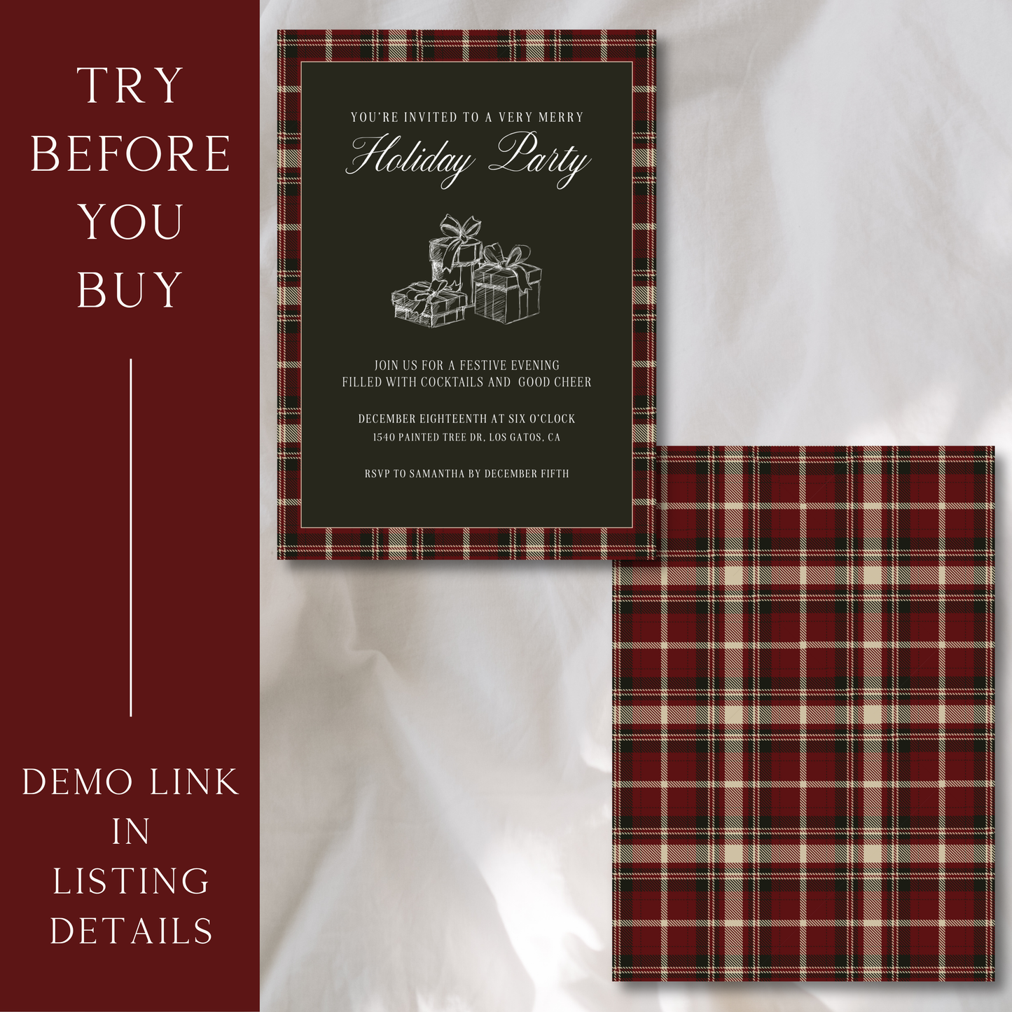 Holiday Soirée in Polo Plaid Tartan Red - Digital Invitation Template