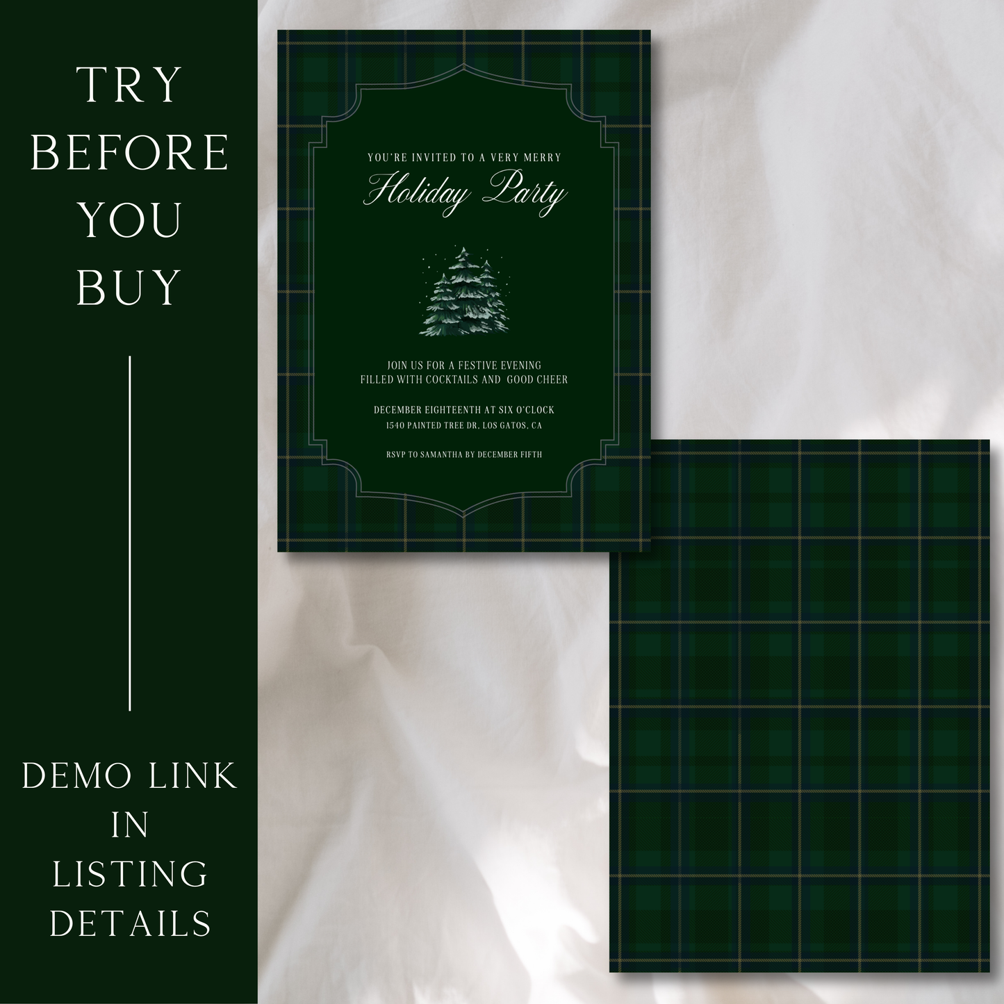 Holiday Soirée in Polo Plaid Tartan Green - Digital Invitation Template