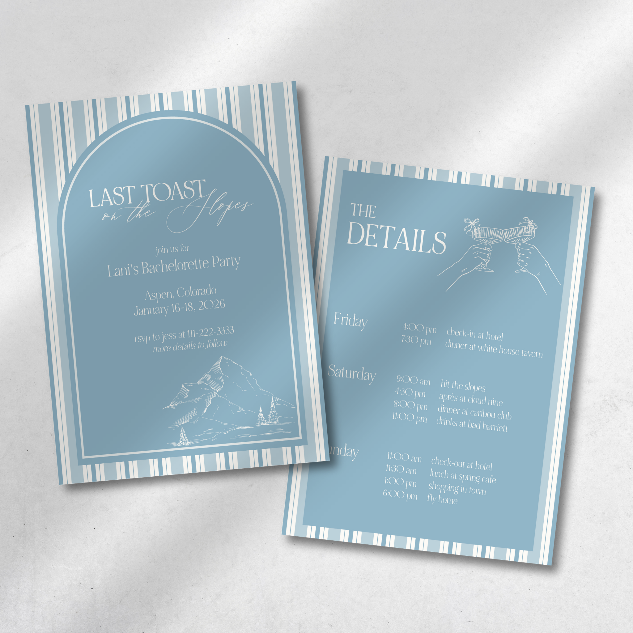 Last Toast on the Slopes Bachelorette Party - Digital Invitation & Itinerary Template