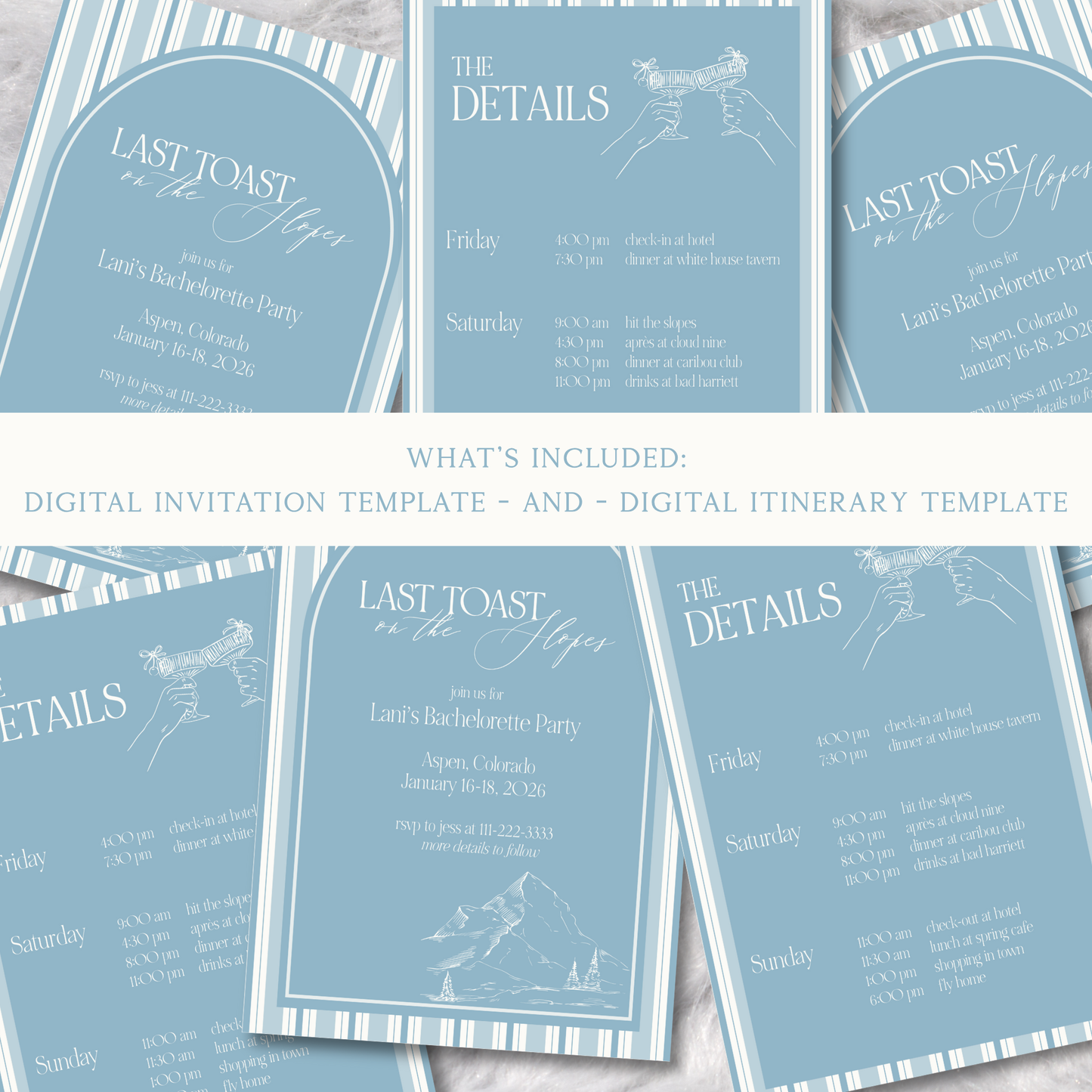 Last Toast on the Slopes Bachelorette Party - Digital Invitation & Itinerary Template