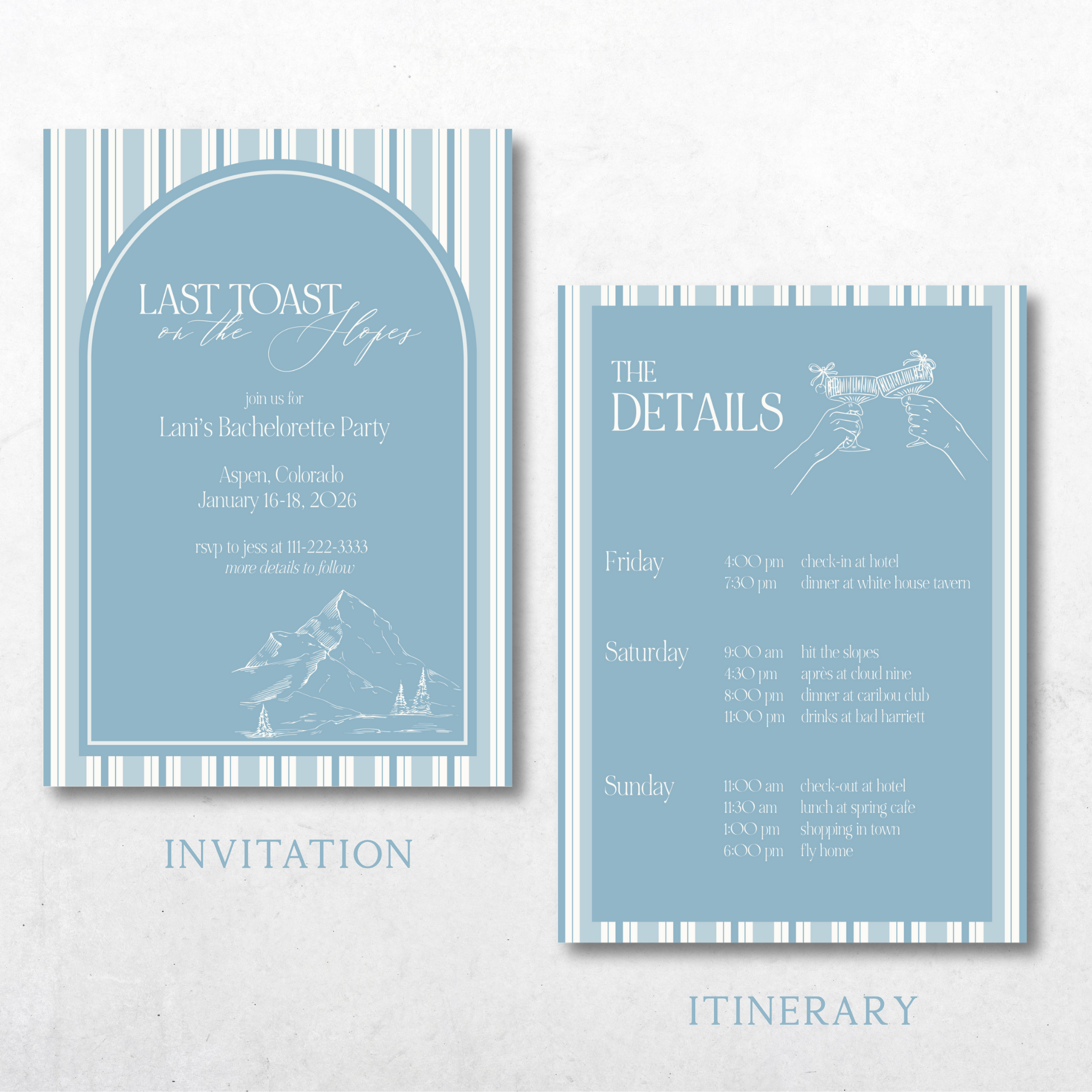 Last Toast on the Slopes Bachelorette Party - Digital Invitation & Itinerary Template
