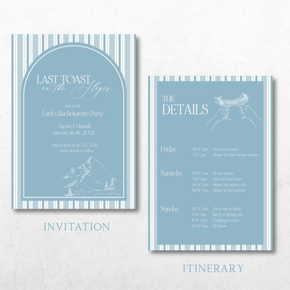 Last Toast on the Slopes Bachelorette Party - Digital Invitation & Itinerary Template