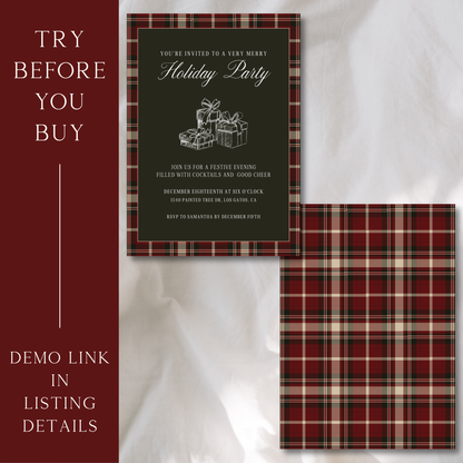 Holiday Soirée in Polo Plaid Tartan Red - Digital Invitation Template