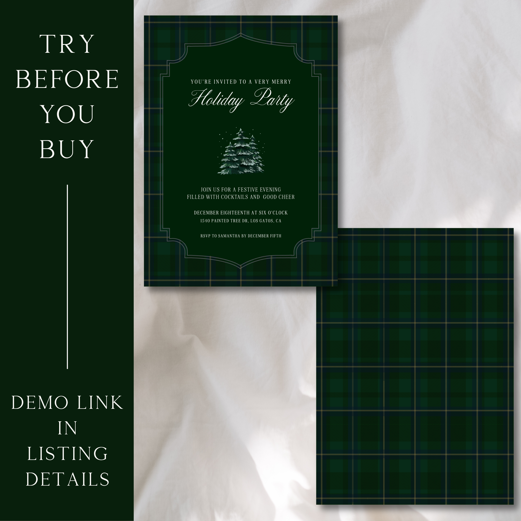 Holiday Soirée in Polo Plaid Tartan Green - Digital Invitation Template