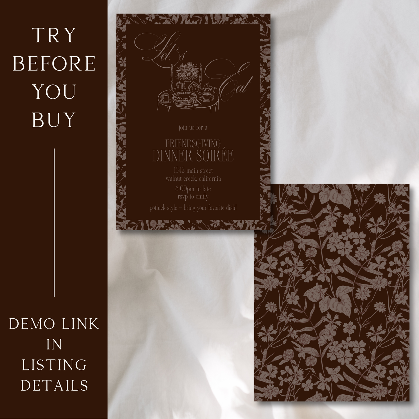 Friendsgiving Dinner Soirée in Vintage Floral - Digital Invitation Template