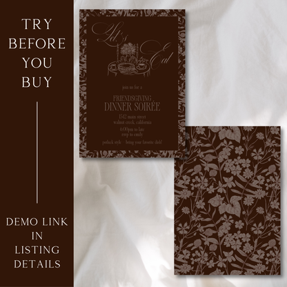 Friendsgiving Dinner Soirée in Vintage Floral - Digital Invitation Template