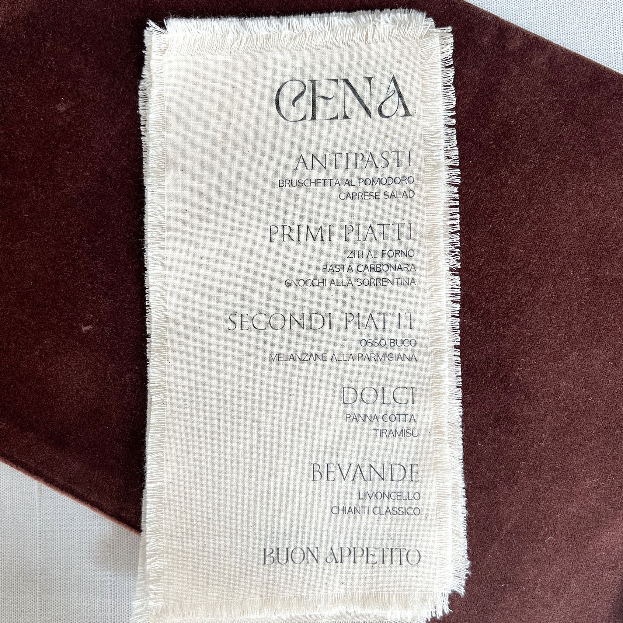 Linen Fabric Place Menu